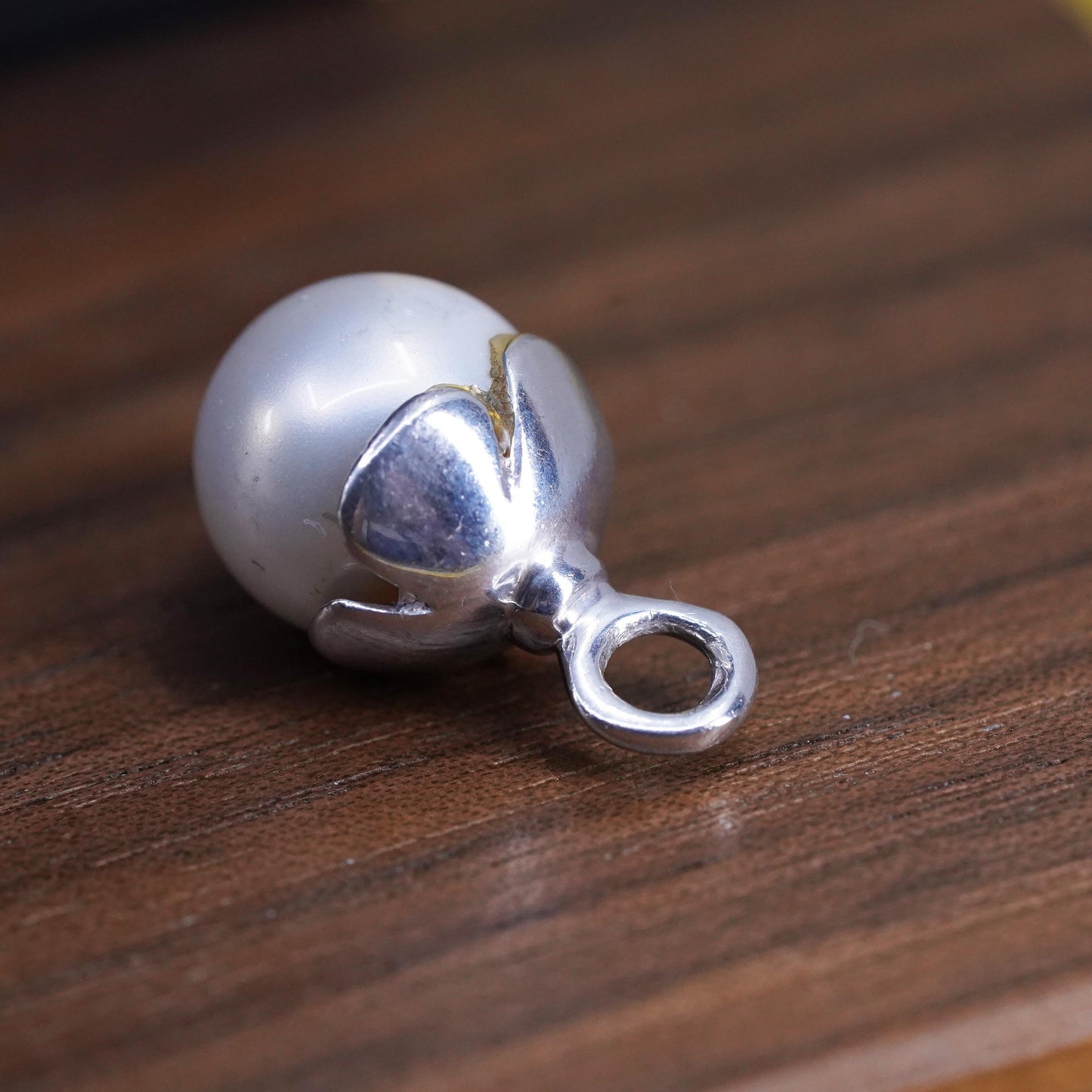 Vintage Sterling 925 silver handmade charm pendant with pearl bead
