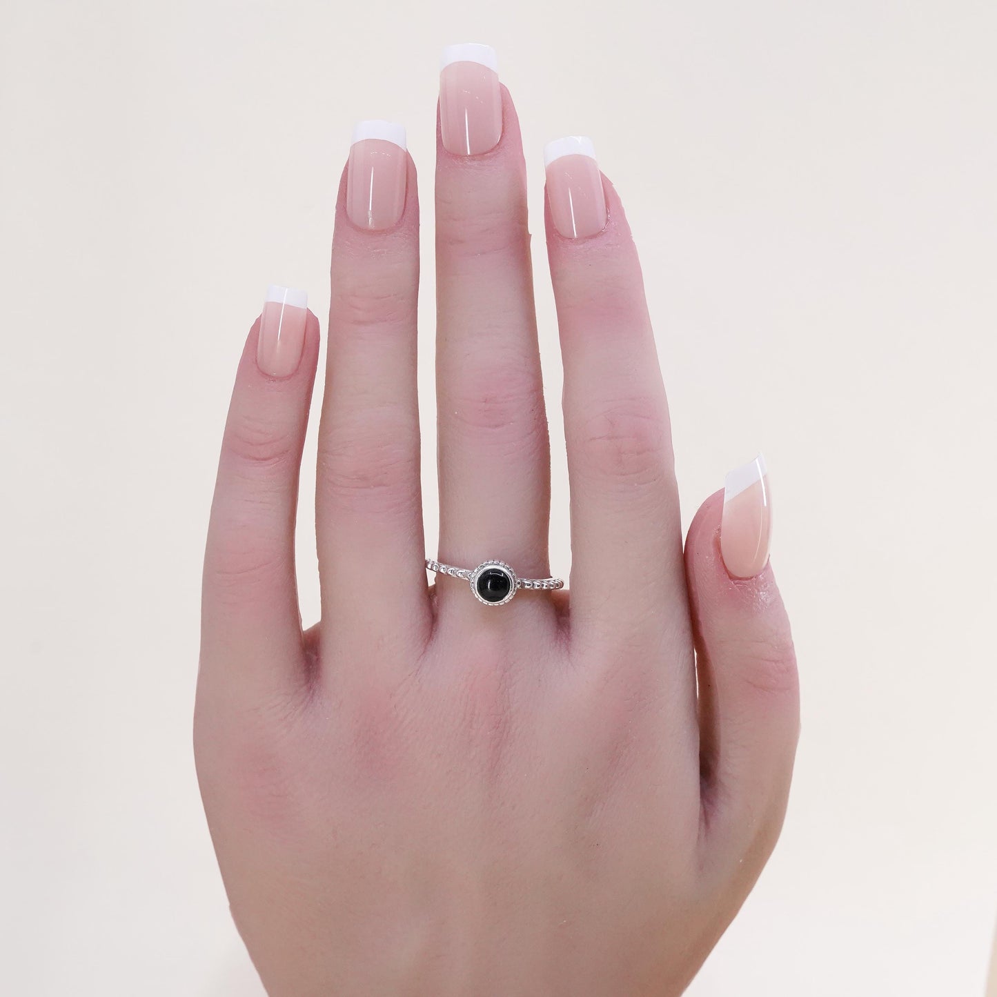 Size 8, Vintage sterling 925 silver handmade ring, stackable band with onyx