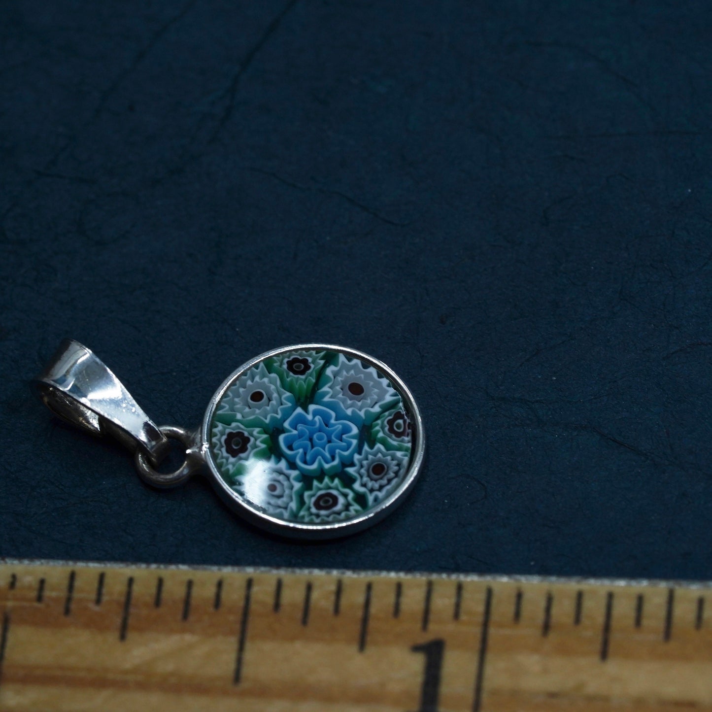 Italian sterling silver tag pendant, 925 with multiciori pendant, murano glass