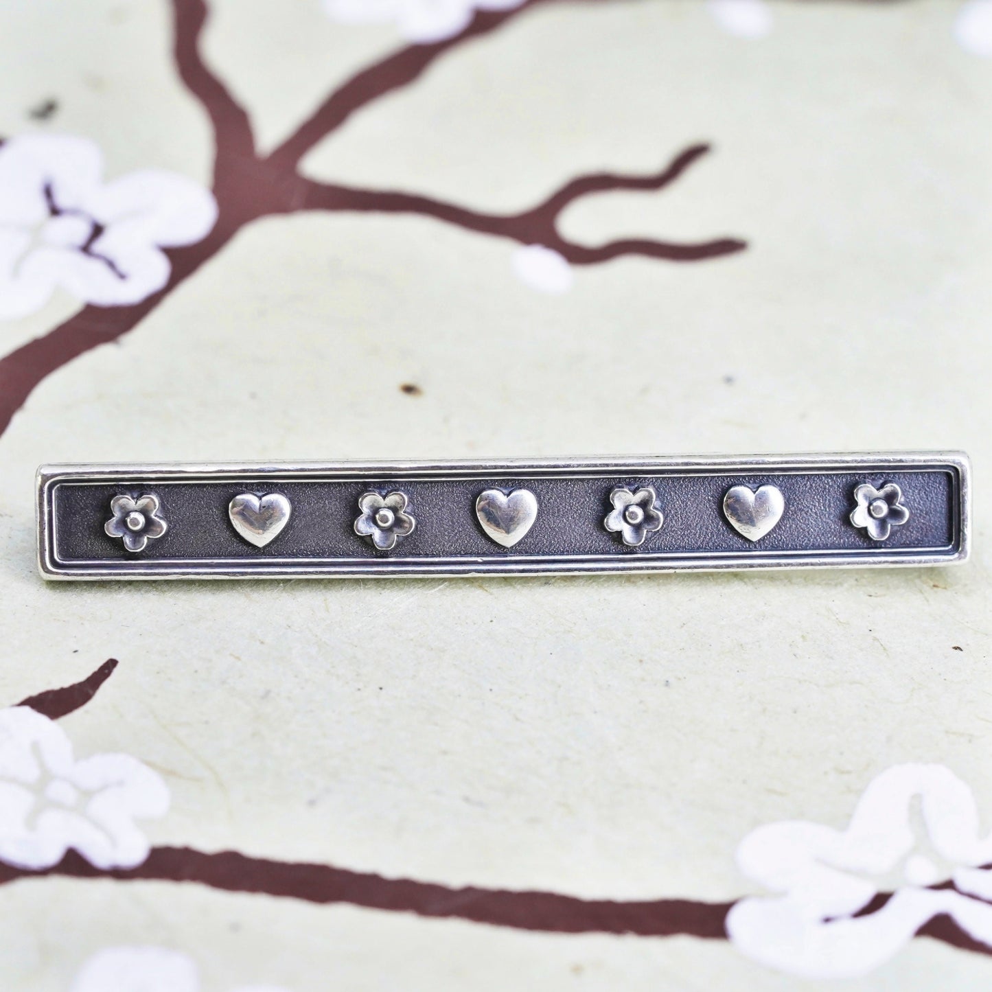 Retired James Avery sterling silver handmade brooch, 925 heart flower pendant