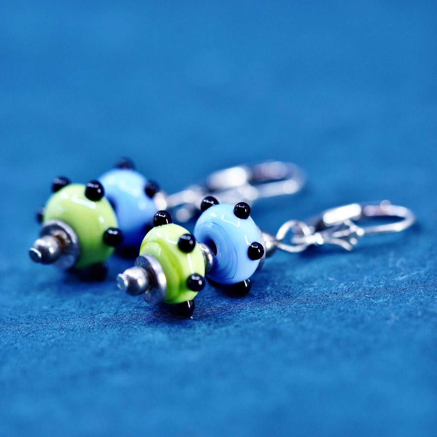 Vintage sterling silver handmade earrings, 925 hooks with glass beads