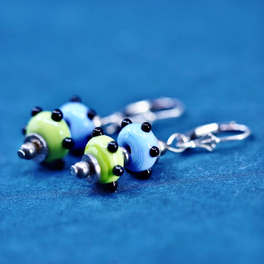 Vintage sterling silver handmade earrings, 925 hooks with glass beads