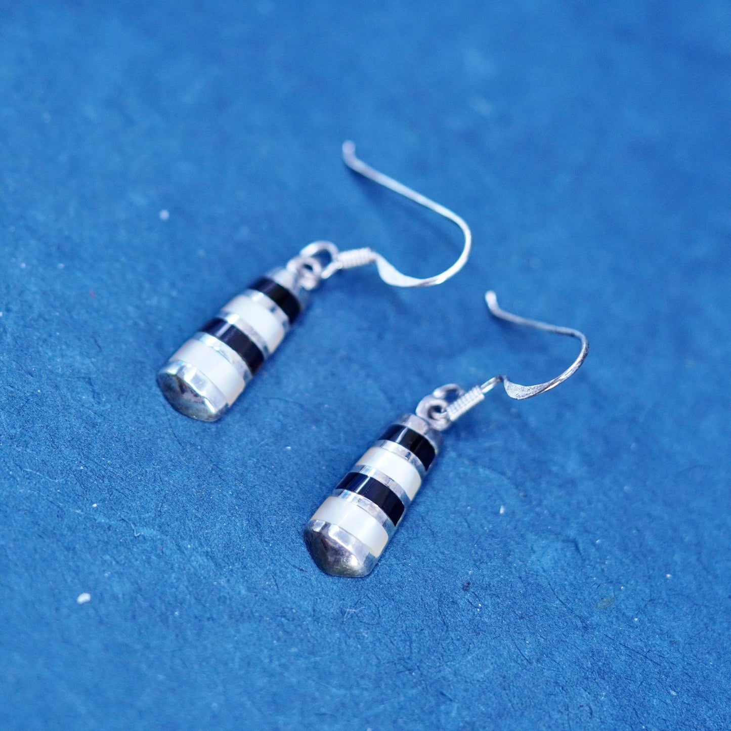 Vintage Sterling silver earrings, 925 teardrop drops with mother of pearl inlay