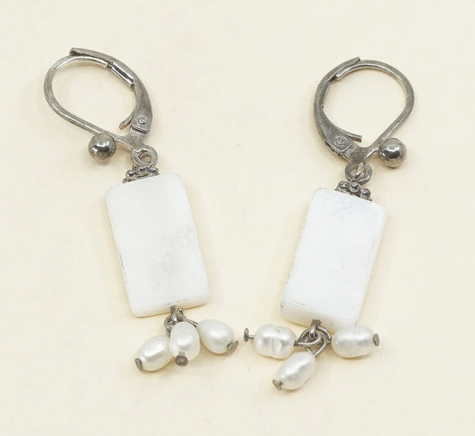 VTG sterling silver handmade earrings, 925 w/ mother of pearl tag n pearl beads