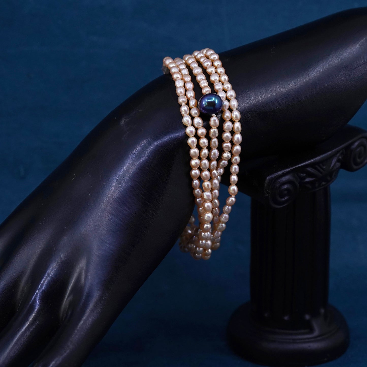 6.75+1", One Pearl Sterling 925 silver multi strands bracelet orange pearl bead