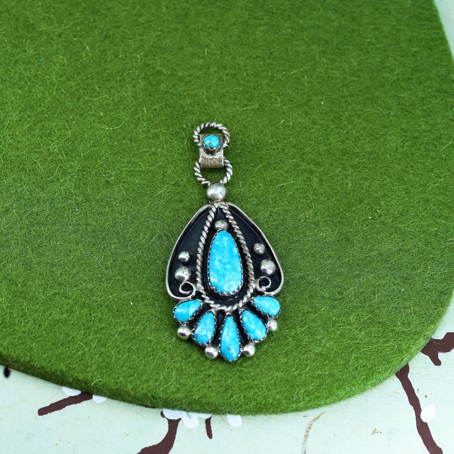 Native American R. Charley sterling 925 silver teardrop pendant with turquoise