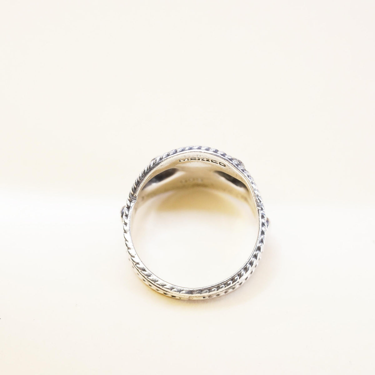 Size 8, Mexican Sterling Silver Balinese Ring, Ornate Swirl Oxidized Wide Band