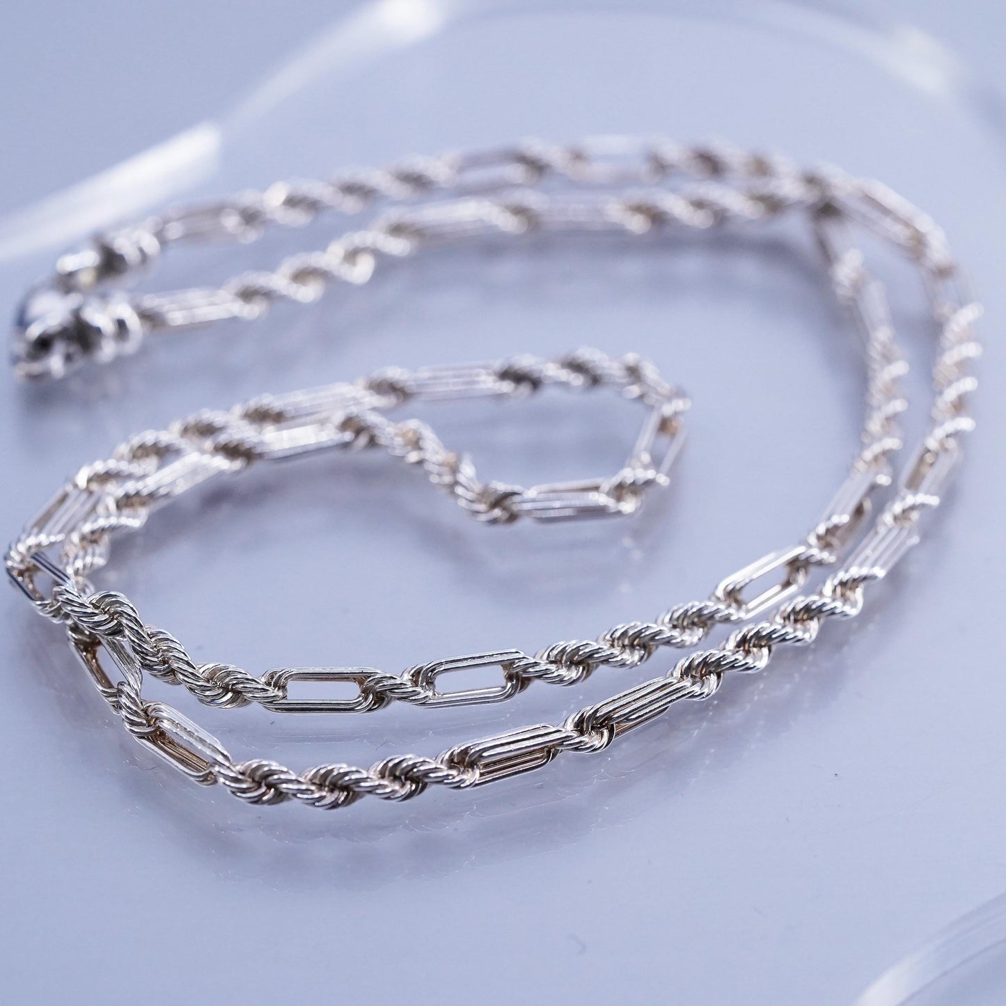 22” 4mm, vintage Italian Bolivia Sterling 925 silver bold rope chain necklace