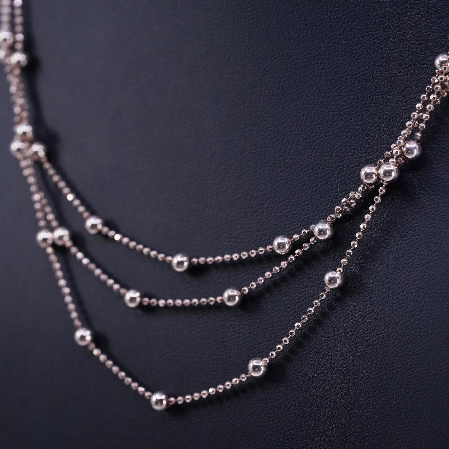 18”, vermeil rose gold Sterling 925 silver bead chains, multi strands necklace