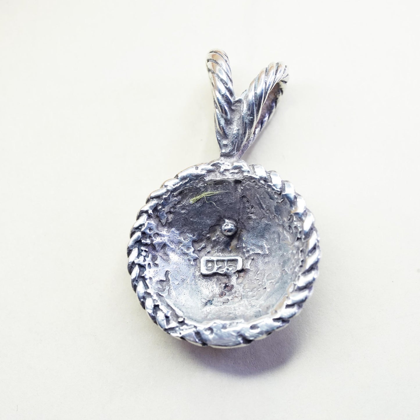VTG Mexican sterling silver handmade pendant, 925 braided woven textured circle