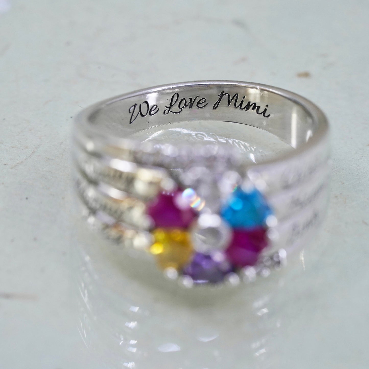 Size 9, sterling silver 925 ring with topaz citrine citrine ruby and amethyst
