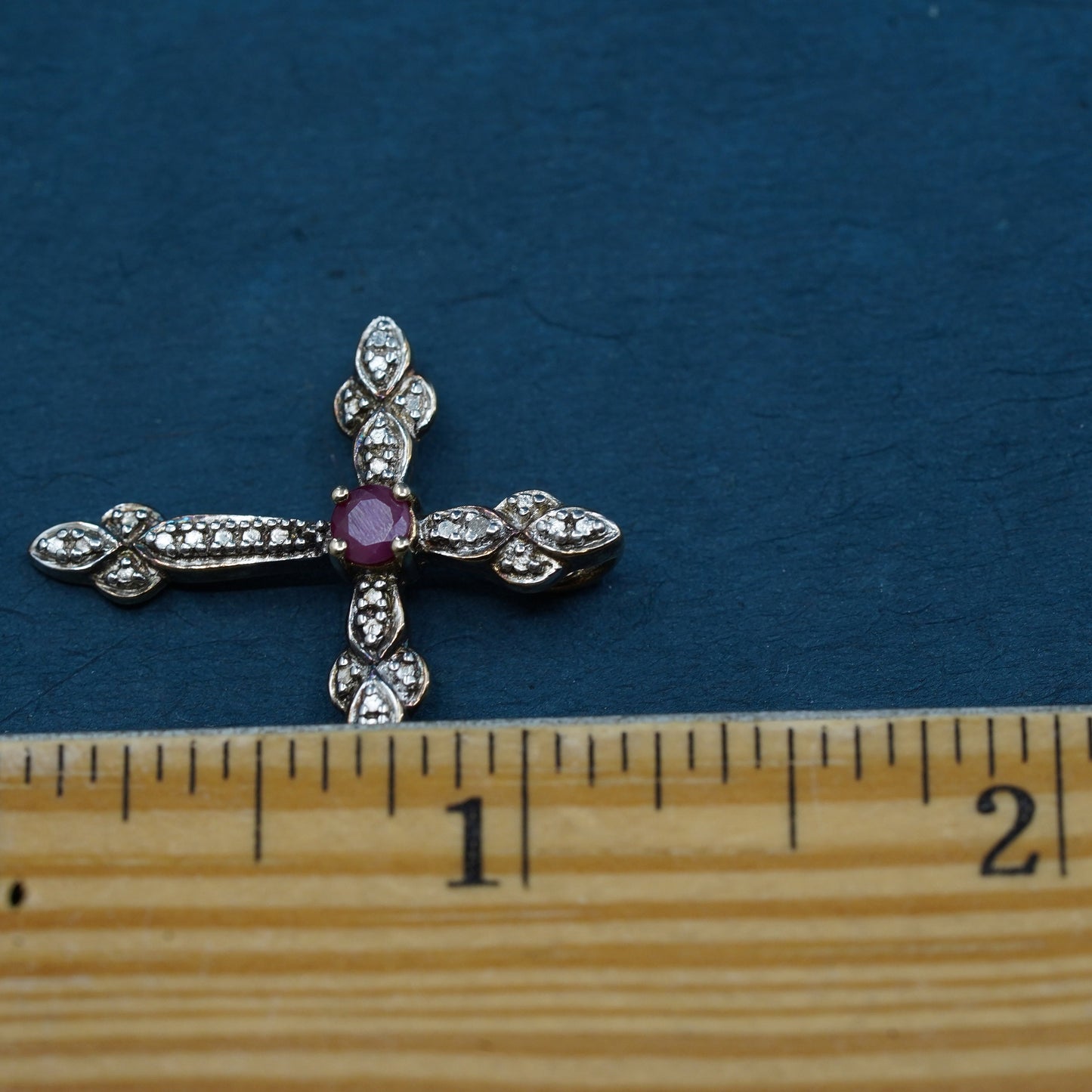 vermeil gold over Sterling silver pendant, 925 cross with genuine ruby diamond