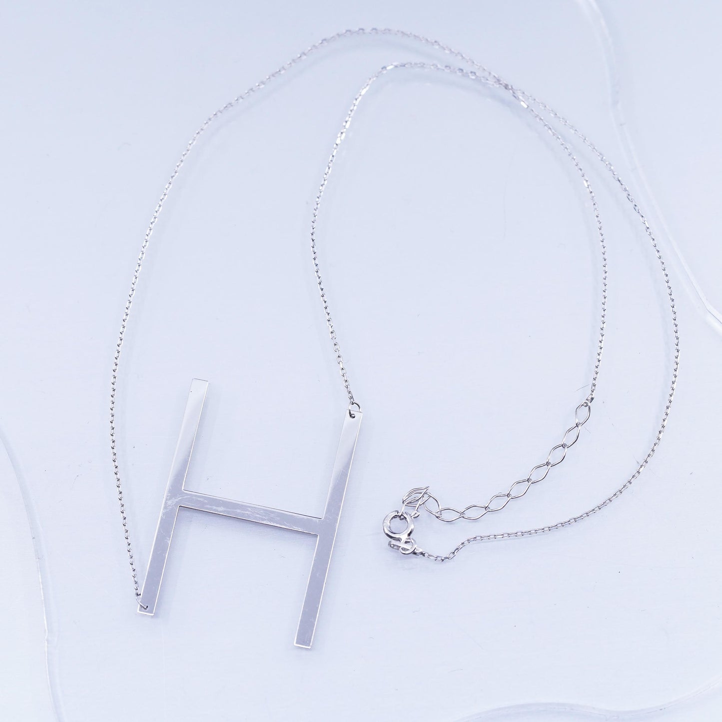 17+1”, vintage Sterling silver necklace, 925 circle chain with letter H pendant