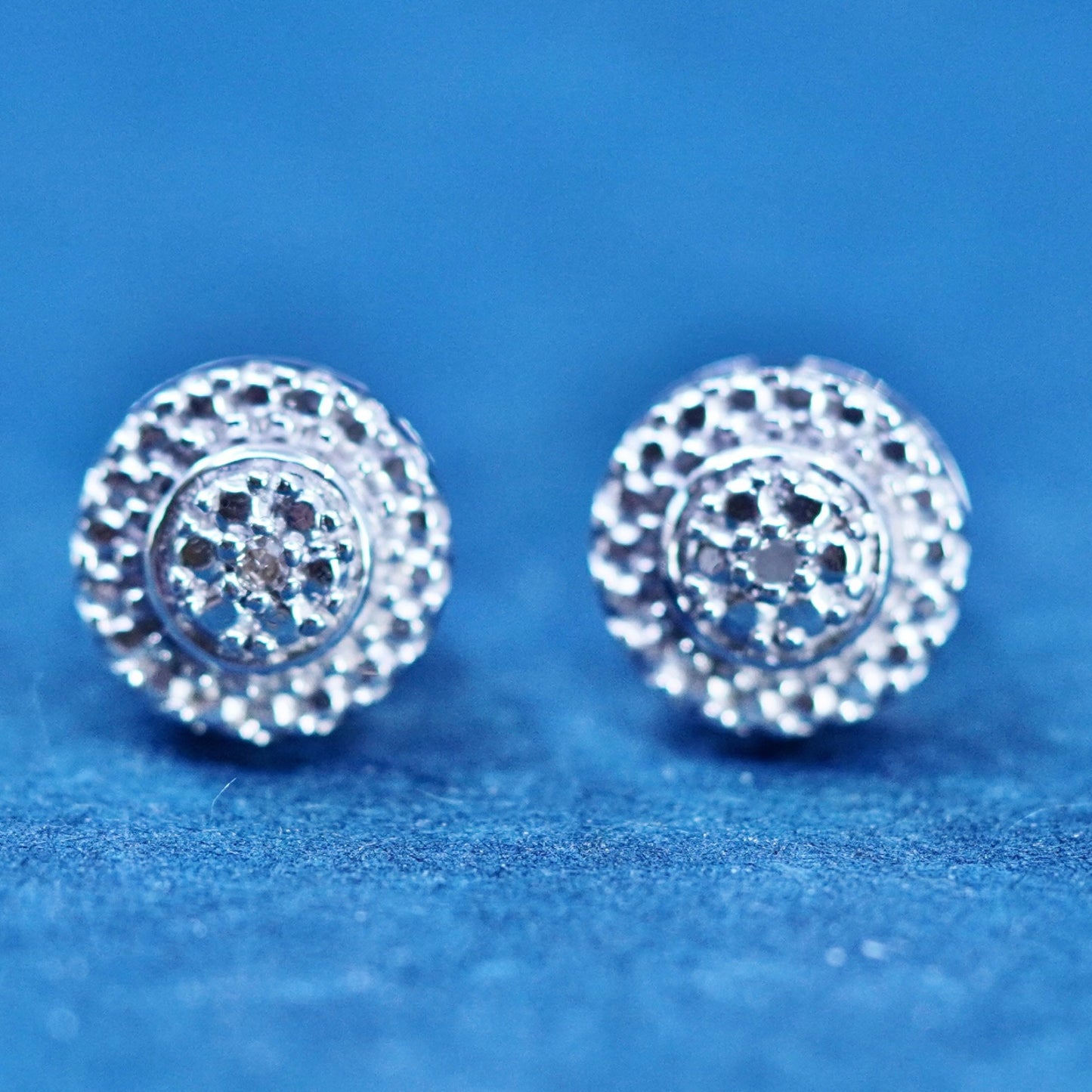 Vintage sterling silver handmade earrings, 925 studs with cluster diamond inlay