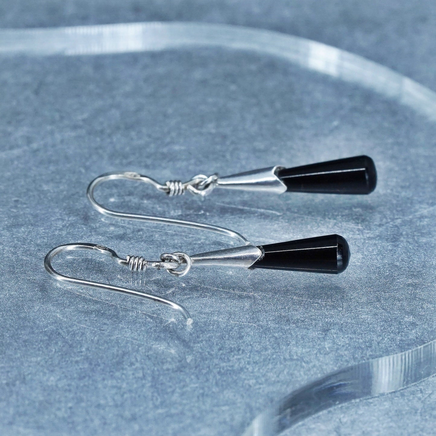 Vintage Sterling 925 silver handmade teardrop onyx earrings