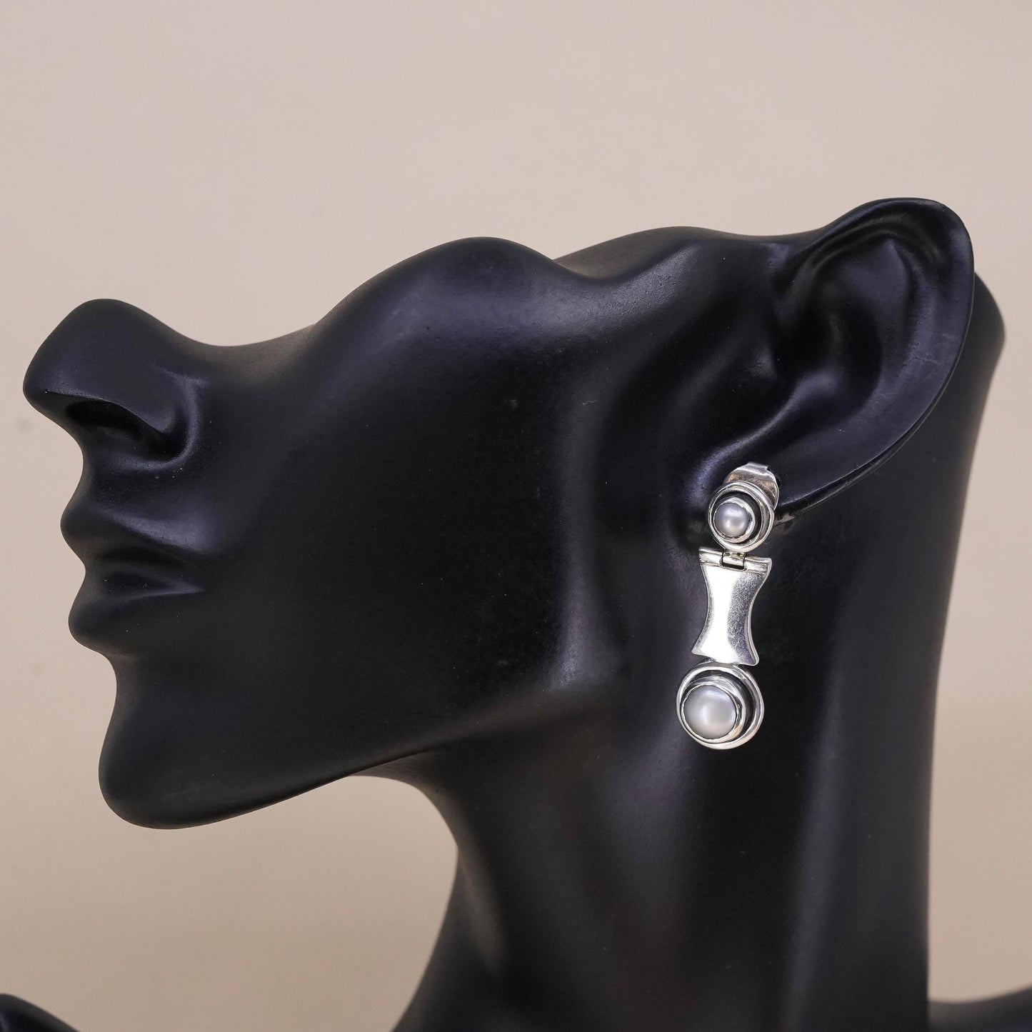 Vintage sterling silver 925 handmade single earring with white pearl