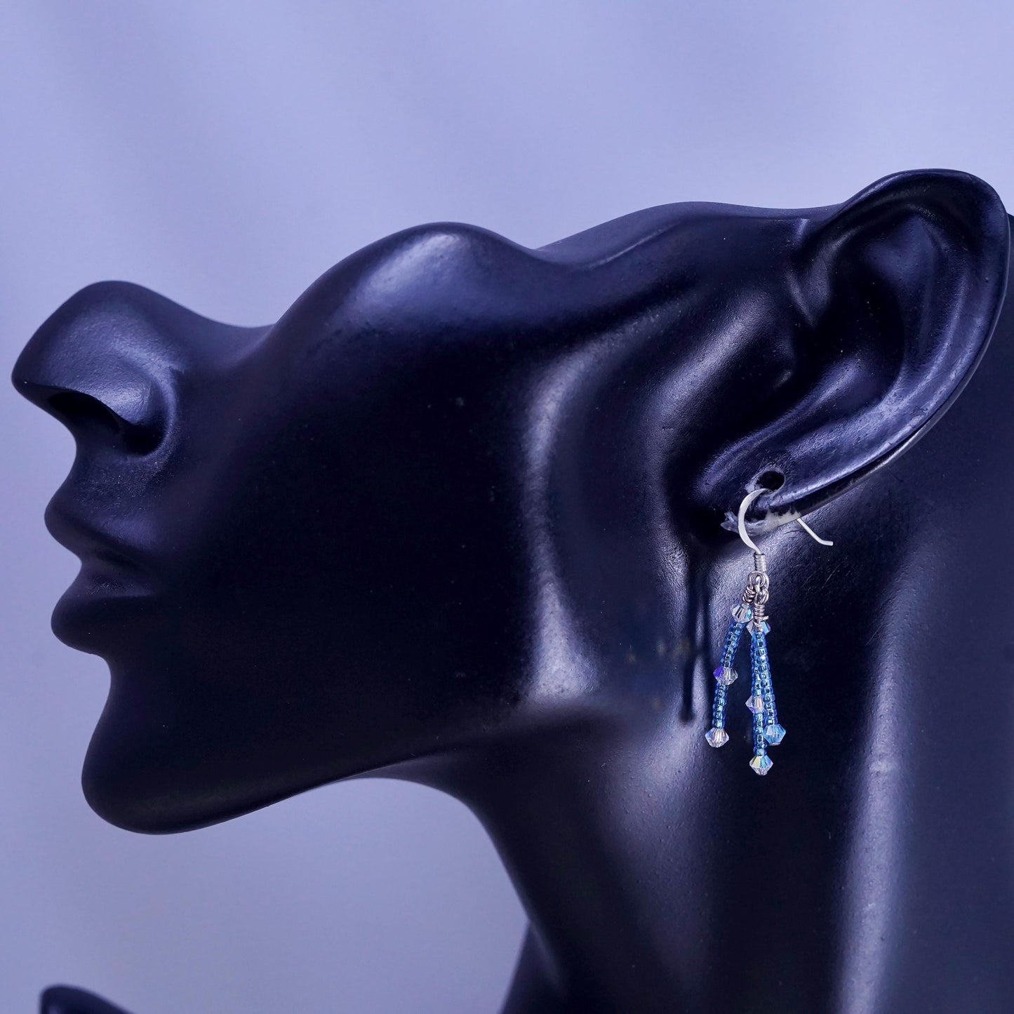Vintage sterling silver 925 handmade earrings with blue crystal beads