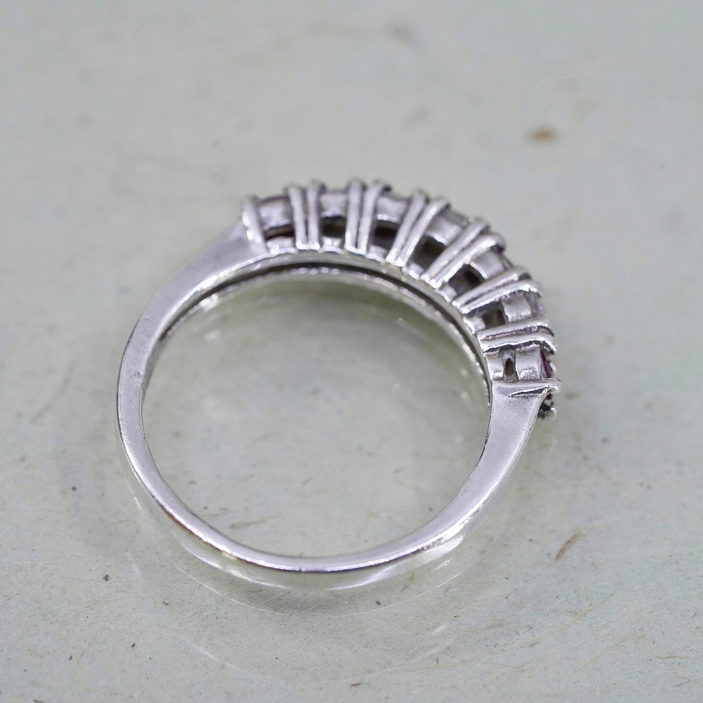 Size 5, vintage Sterling silver handmade ring, 925 stackable band ruby and cz