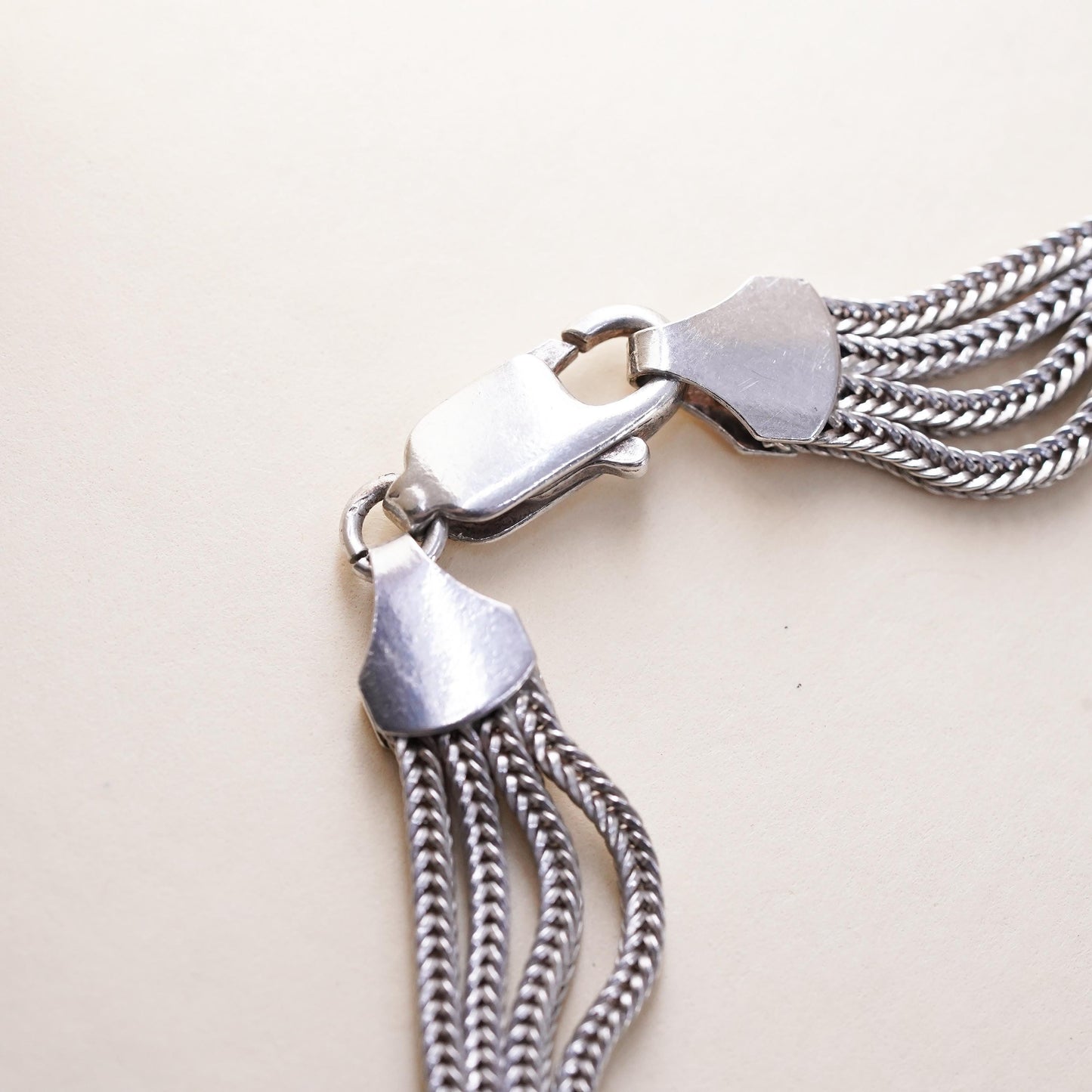 7”, VTG sterling silver bracelet, multi strands 925 wheat chain color crystal