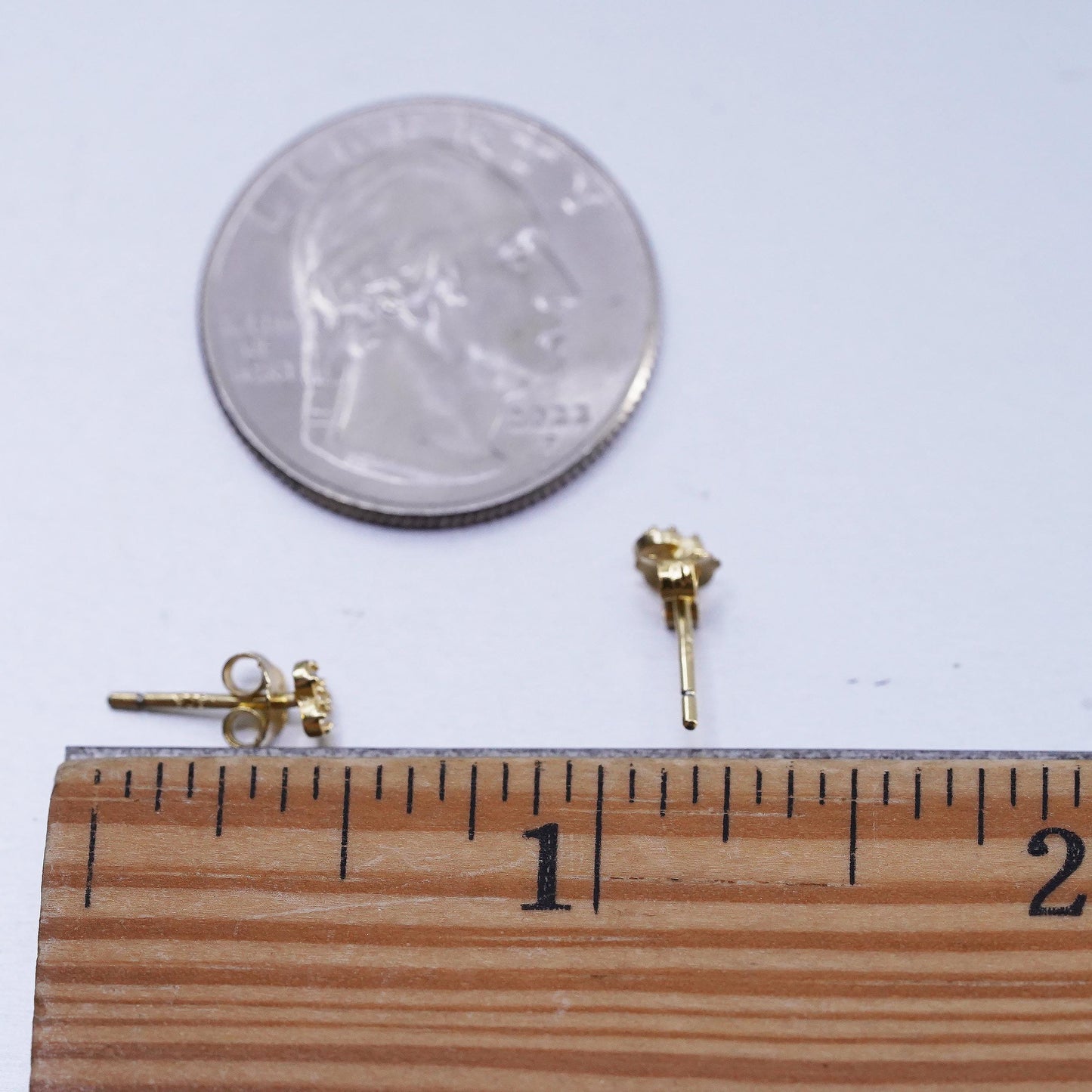 Vintage yellow gold plated Sterling 925 silver heart earrings, studs with cz