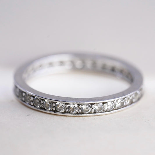 Size 7.25, VTG sterling 925 silver ring with cluster CZ, stackable wedding band