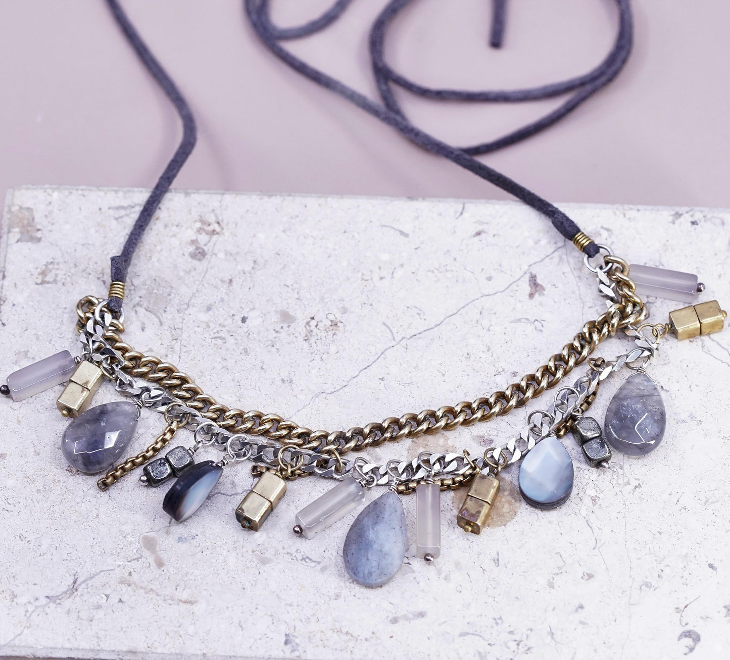 Silpada two tone Sterling Silver brass labradorite beads Necklace