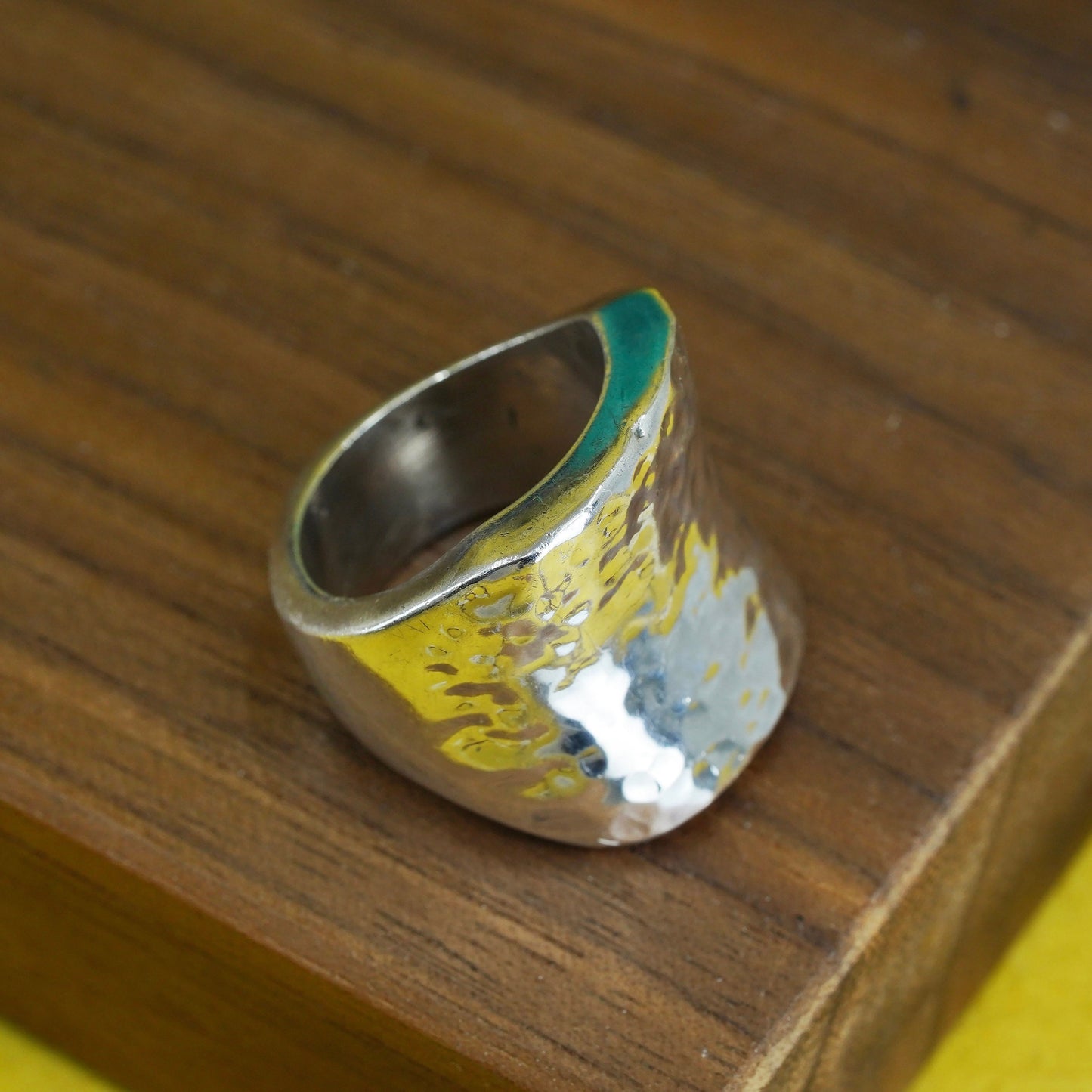 Size 5.25, vintage Sterling silver handmade ring, hammered 925 wide band