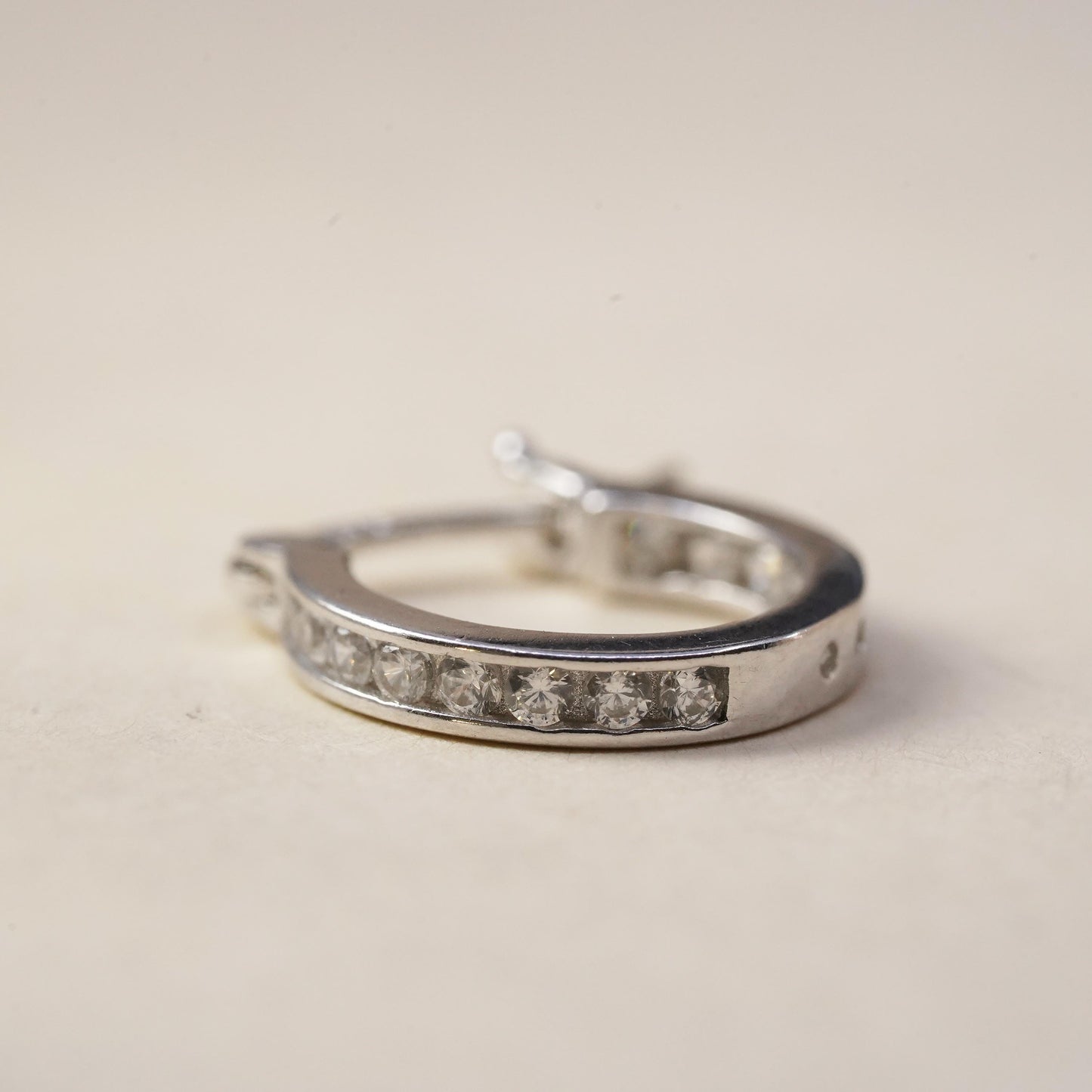 0.5”, Vintage matte sterling silver single earring, 925 huggie hoop with cz