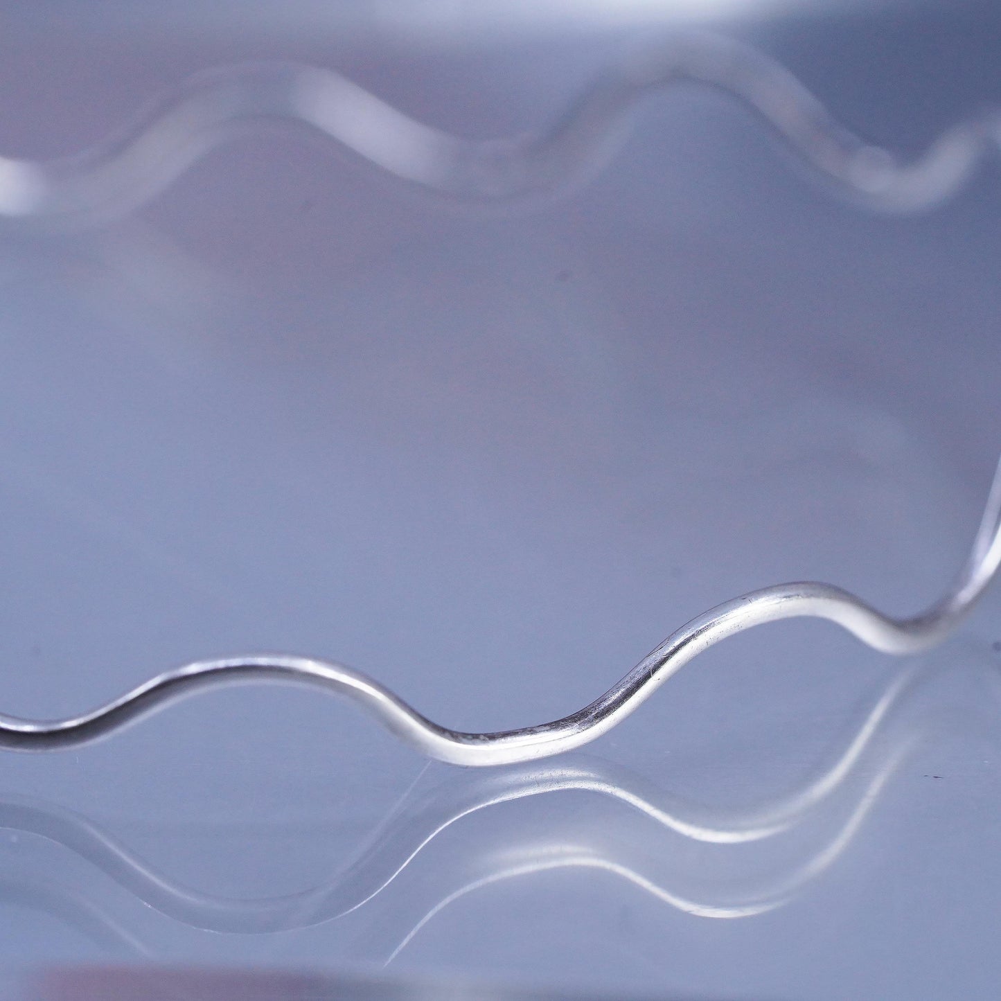 8", Vintage Sterling Silver Hammered Wave Bangle Bracelet, Handmade 925 Cuff