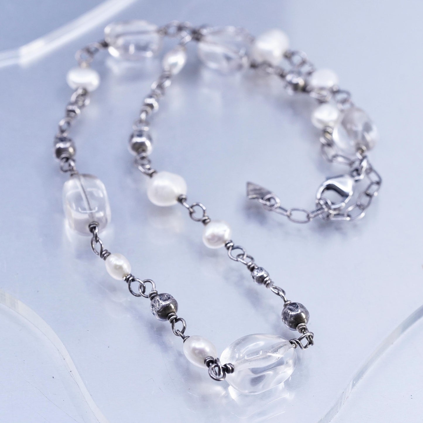 16+2", Silpada Sterling Silver Freshwater Pearl Crystal Necklace N1602 TS6330