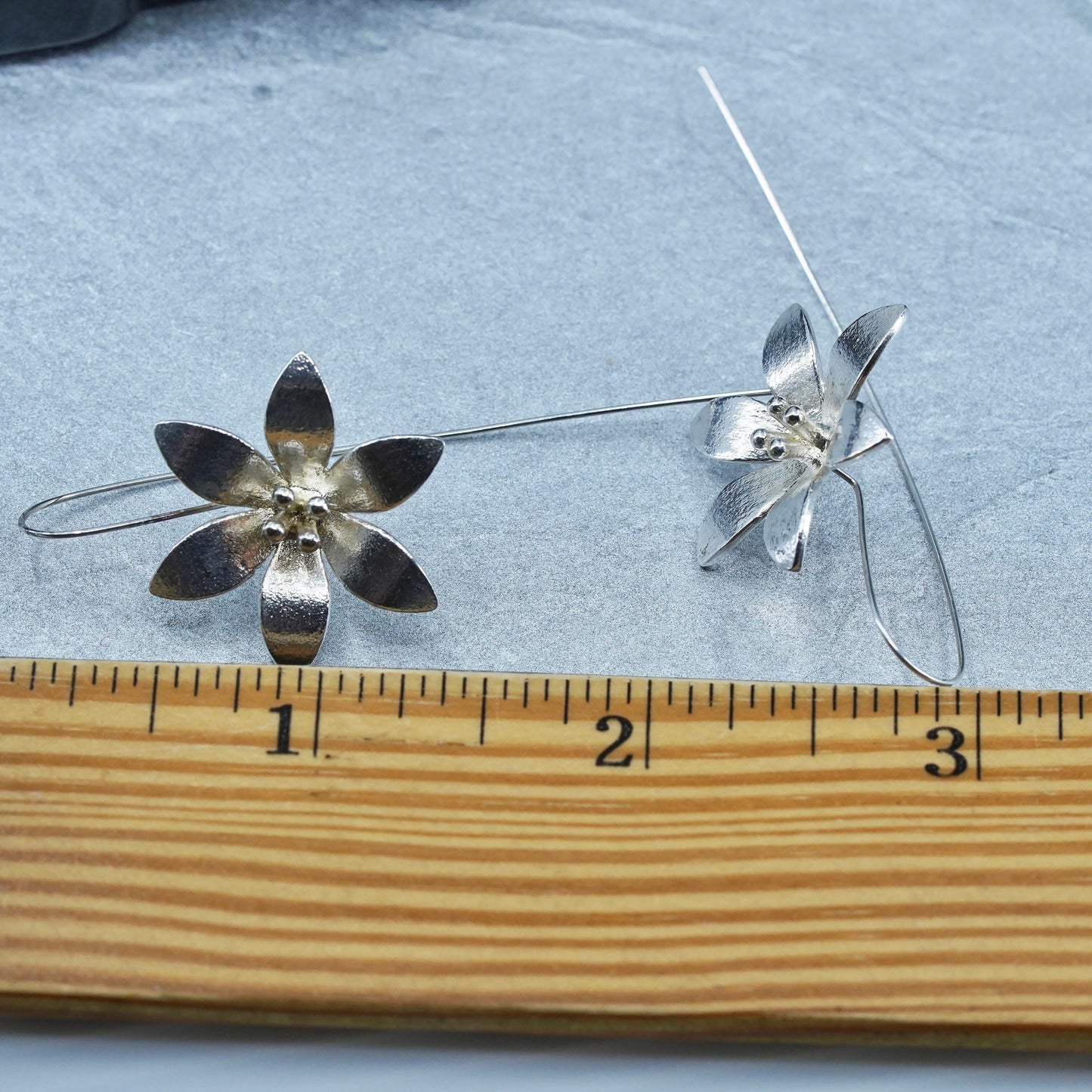 Vintage modern Sterling 925 silver handmade flower earrings