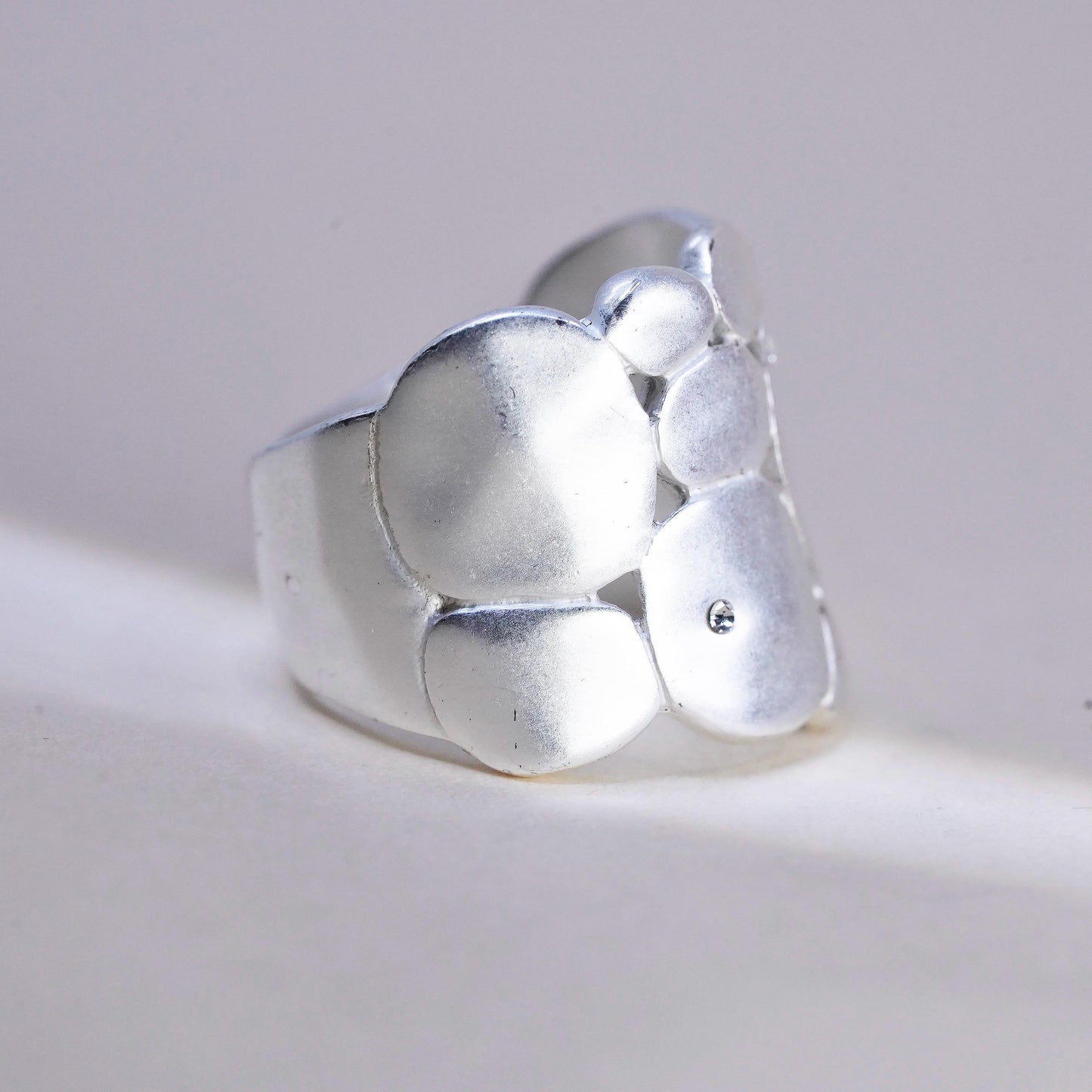 Size 8.25, vintage KC sterling silver cz ring, pebble textured 925 wide band