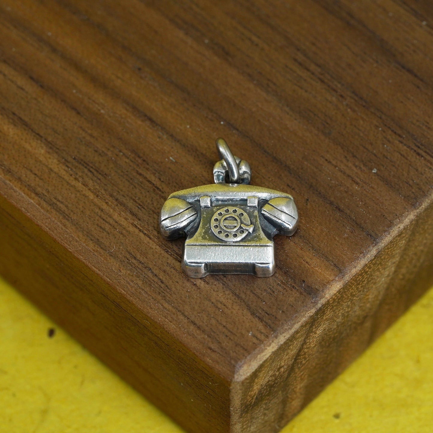 Vintage Sterling silver handmade pendant, 925 old fashion line telephone charm