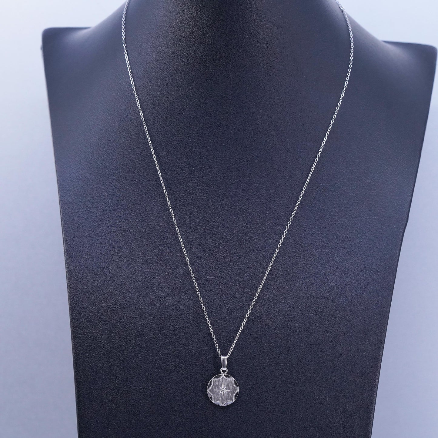 16+2”, 925 Sterling Silver La Mode Satin Finish North Star Necklace Diamond