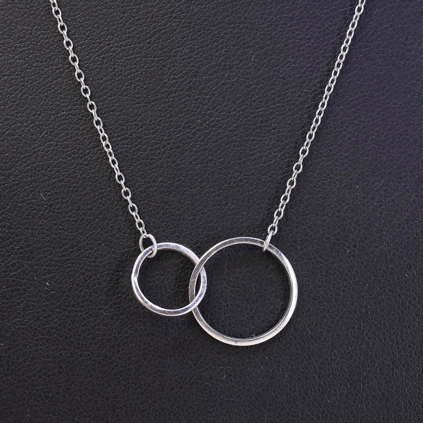 16+2”,, VTG sterling silver necklace, 925 silver circle double circle pendant