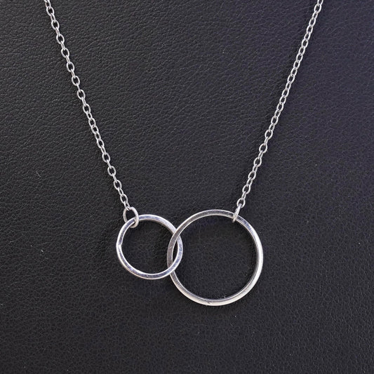 16+2”,, VTG sterling silver necklace, 925 silver circle double circle pendant