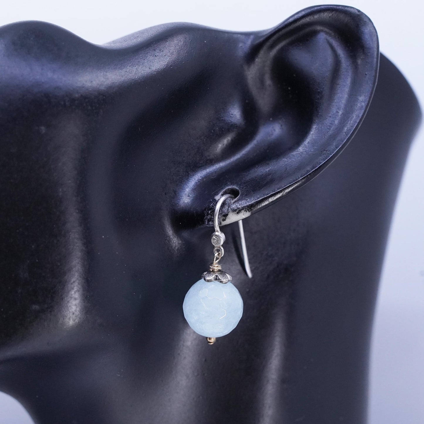 Vintage Sterling 925 silver handmade earrings with chalcedony beads