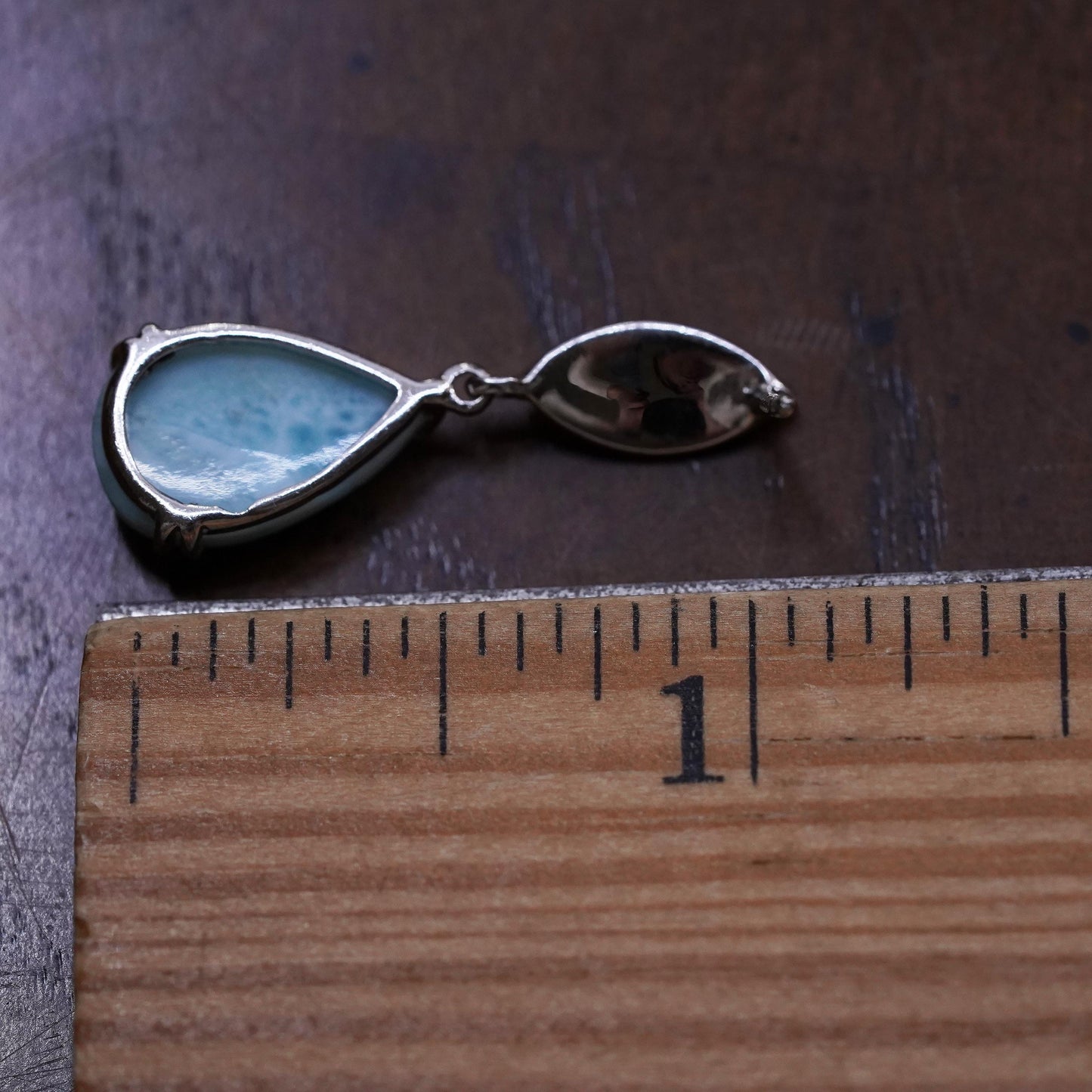 Vintage handmade single earring. Sterling 925 silver teardrop dangle larimar