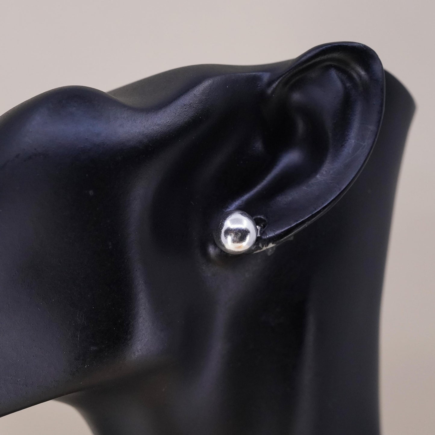Vintage handmade single earring. Sterling 925 silver 10mm beads stud