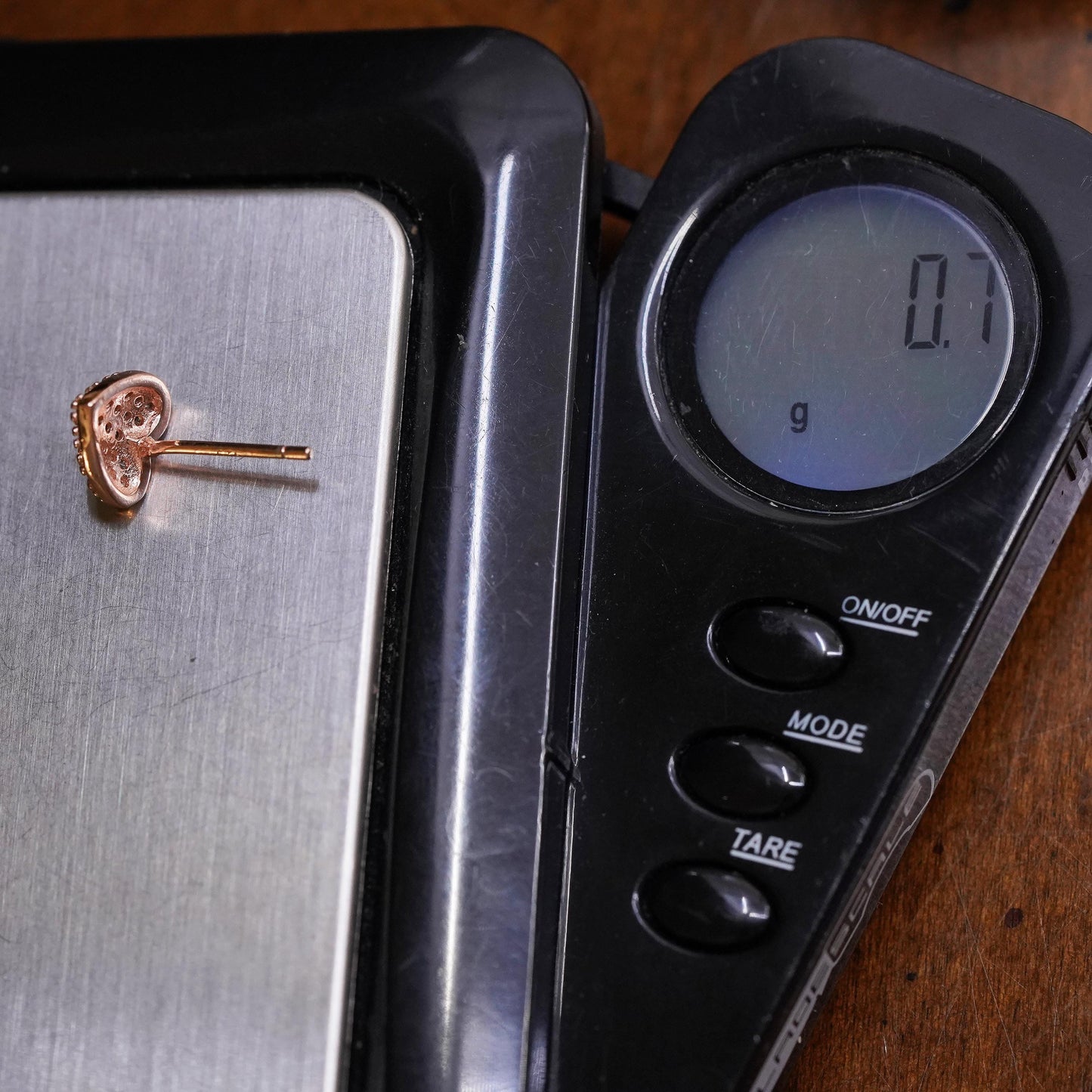 vermeil rose gold over Sterling 925 silver heart stud with cz, single earring