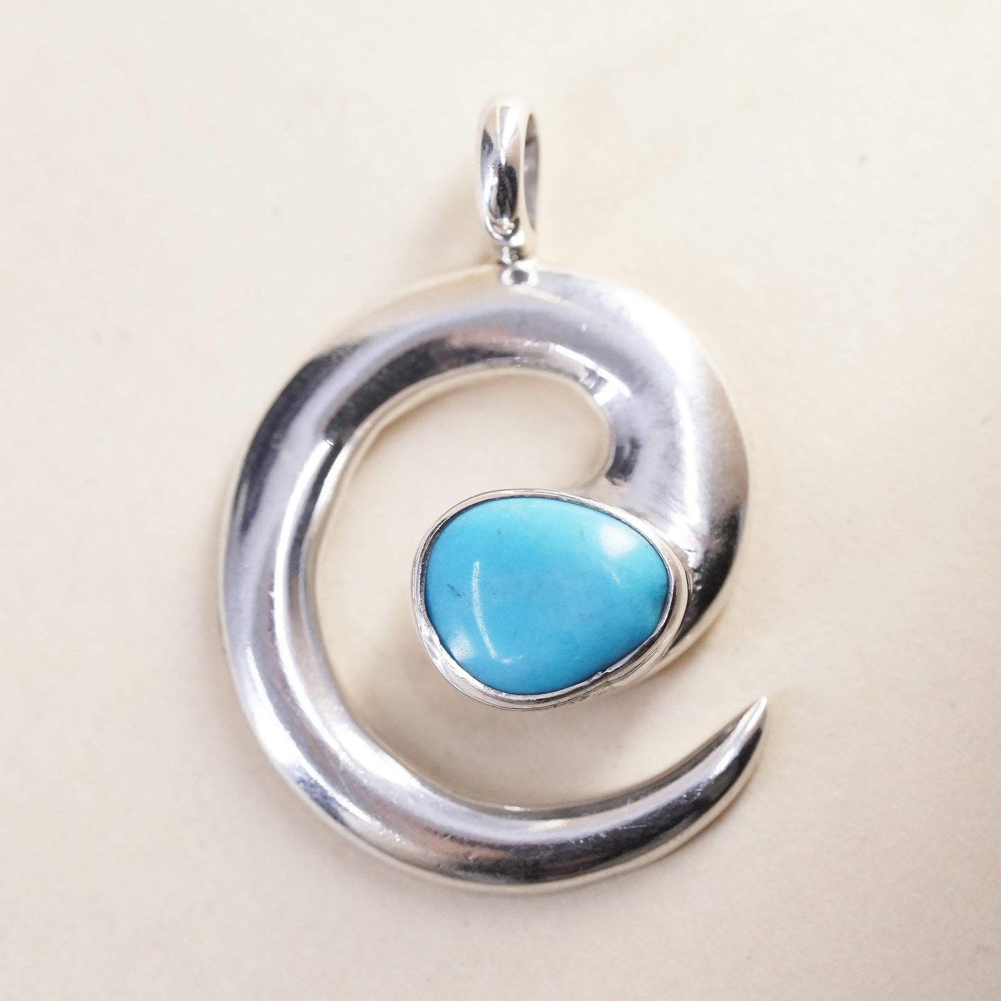 Native American Leonard Maloney Sterling silver pendant, 925 spiral turquoise