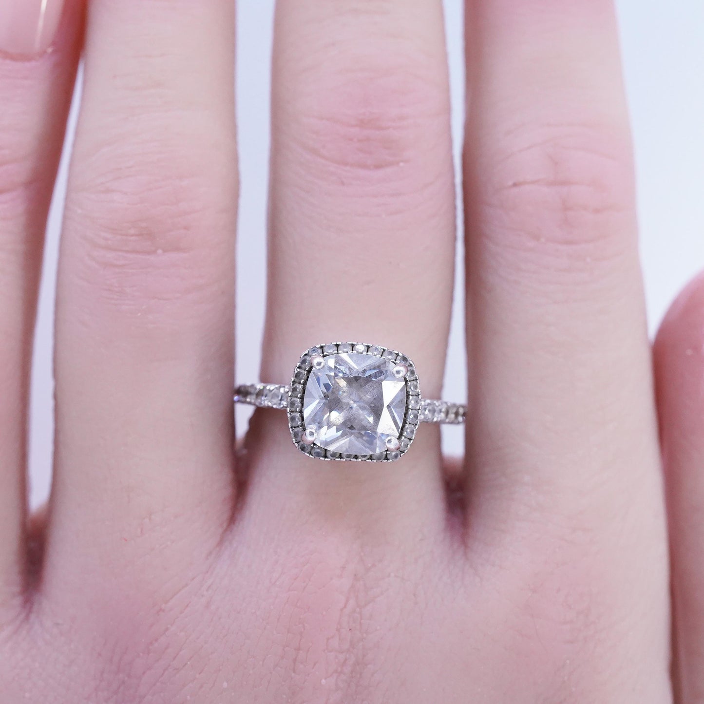 Size 6.75, vintage Sterling 925 silver statement engagement ring cluster Cz