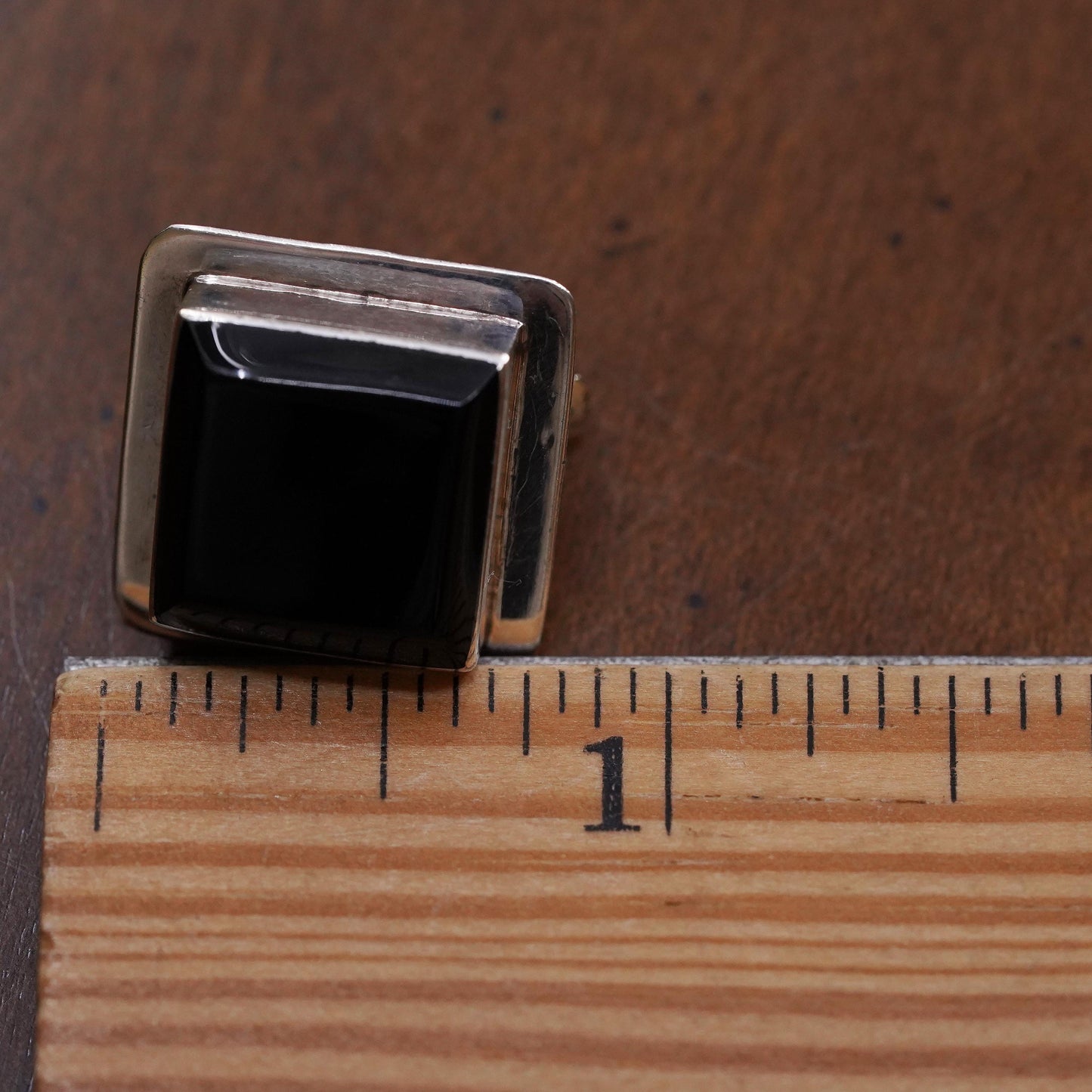 Vintage Mexican sterling silver single earring, 925 silver square clip on onyx