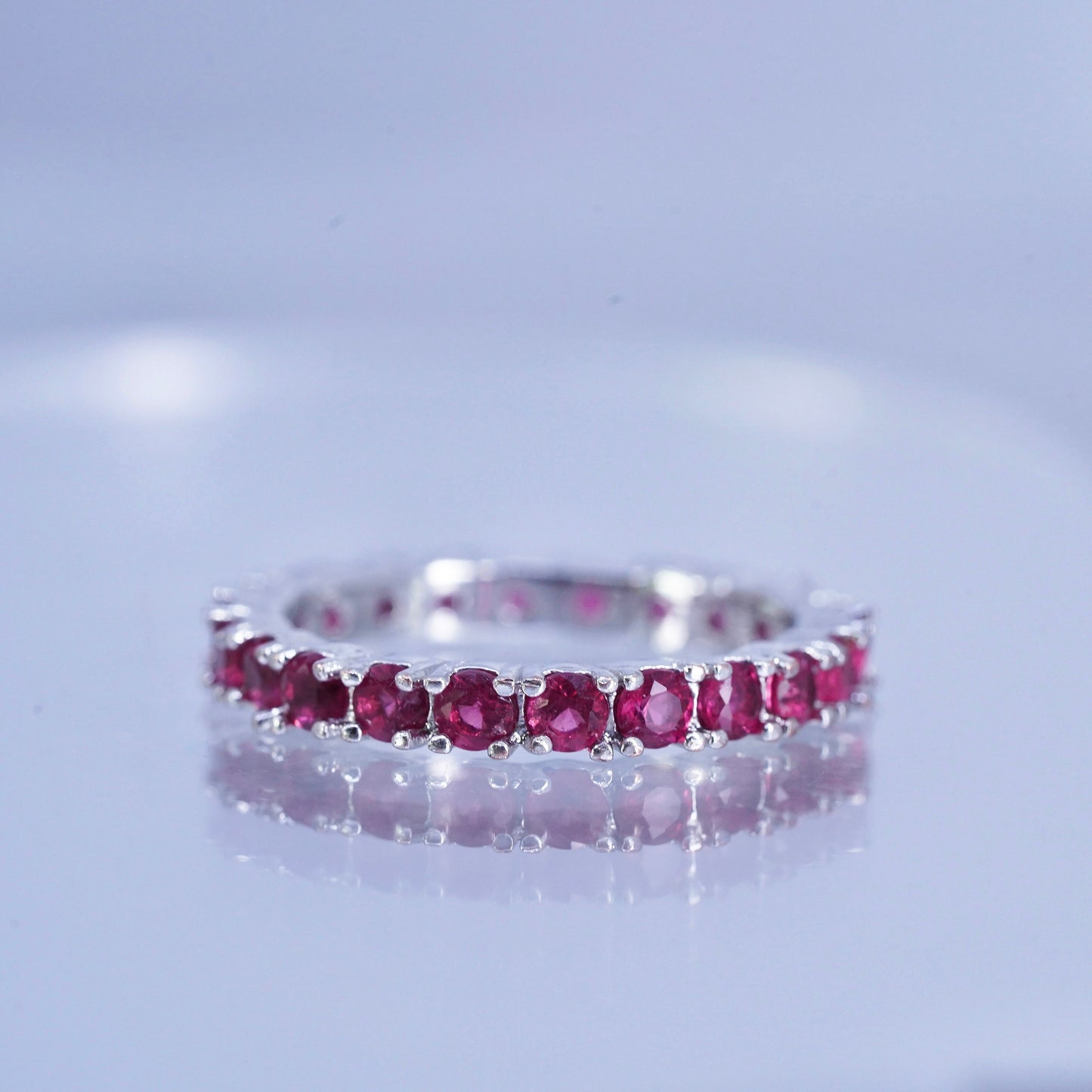 Size 7, vintage Sterling 925 silver handmade stackable band ring with ruby