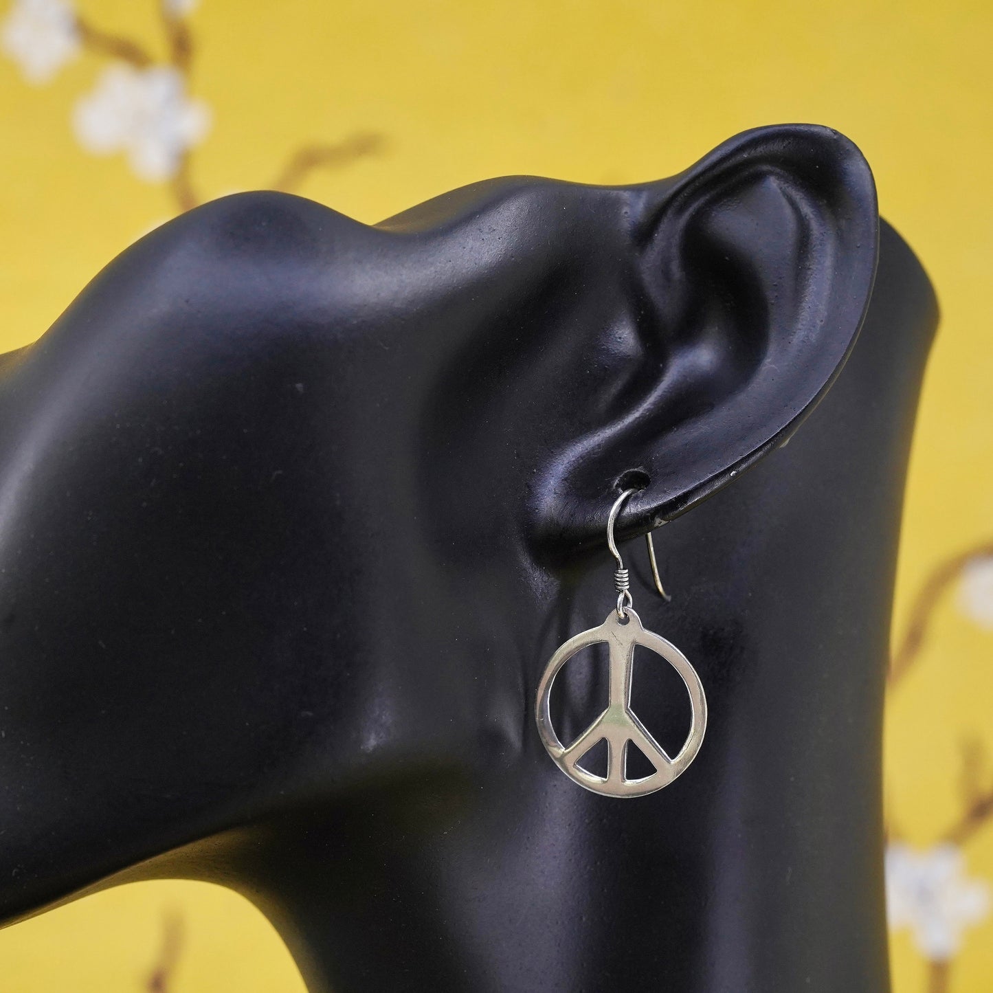 Vintage Sterling 925 silver handmade earrings, peace sign CND