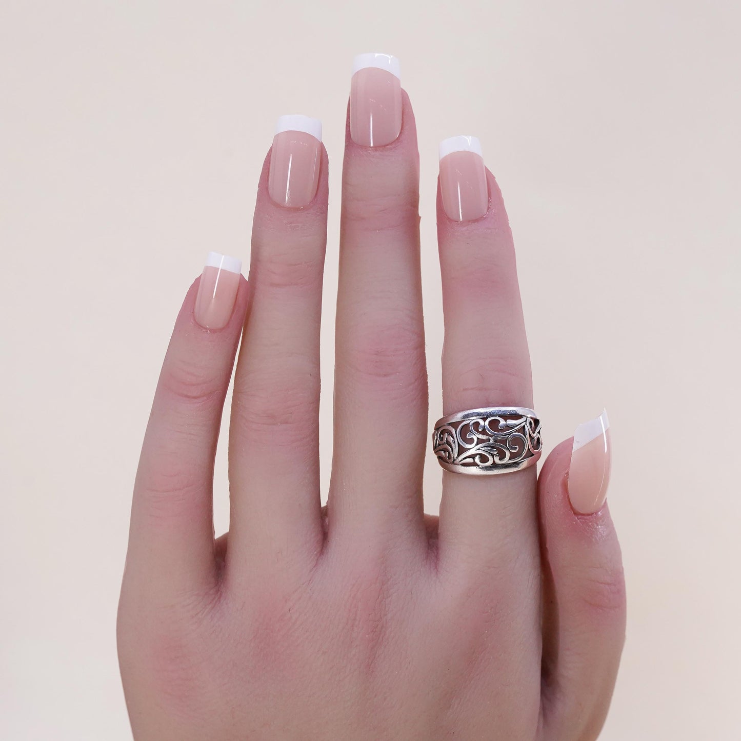 Size 4.5, Vintage sterling silver handmade filigree ring, 925 band