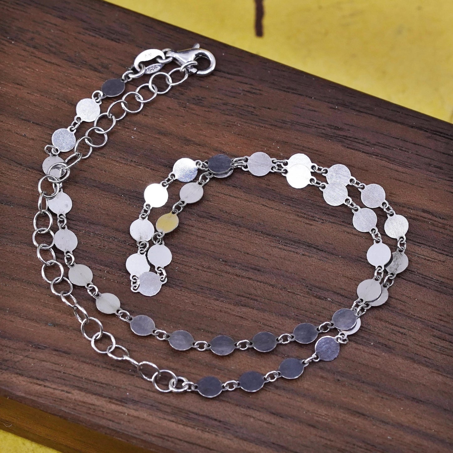 11+3", vintage Sterling silver necklace, 925 flatten circle discs link chain
