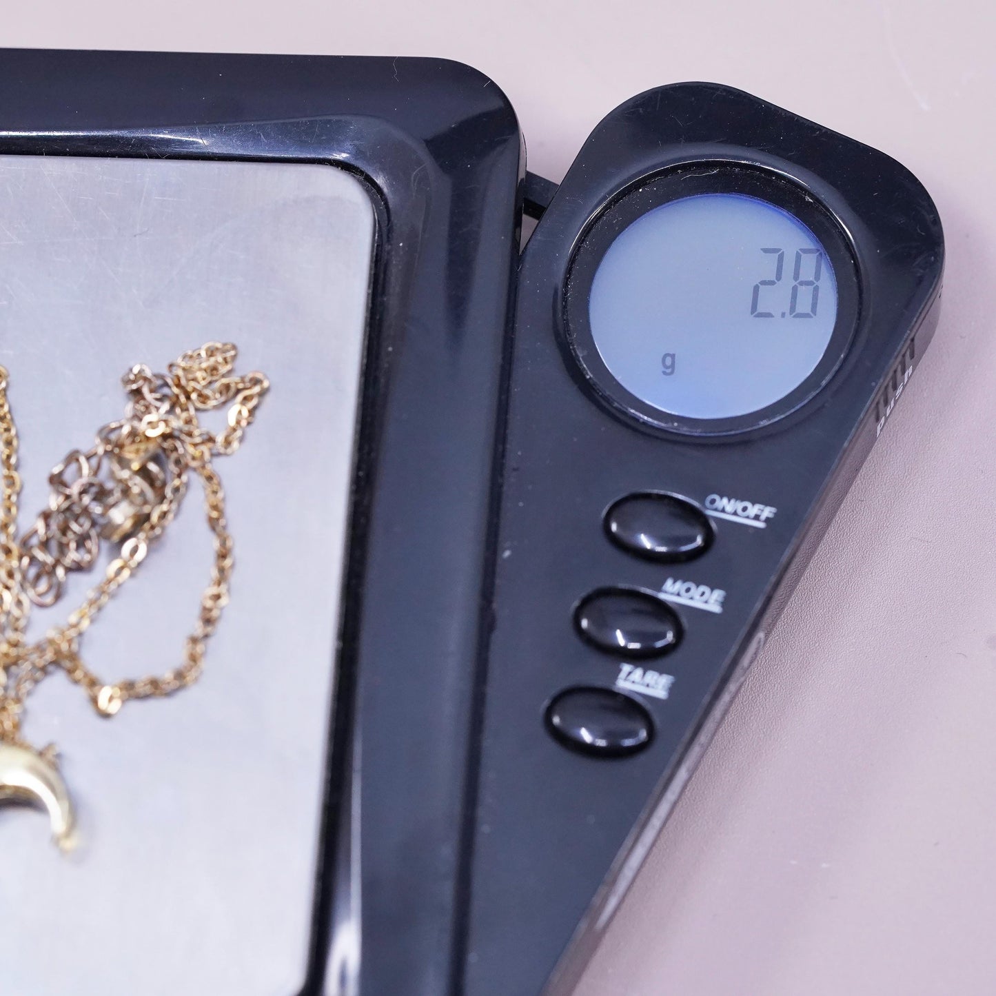 16+2" vermeil gold tone Sterling silver necklace, 925 circle chain w/ new moon