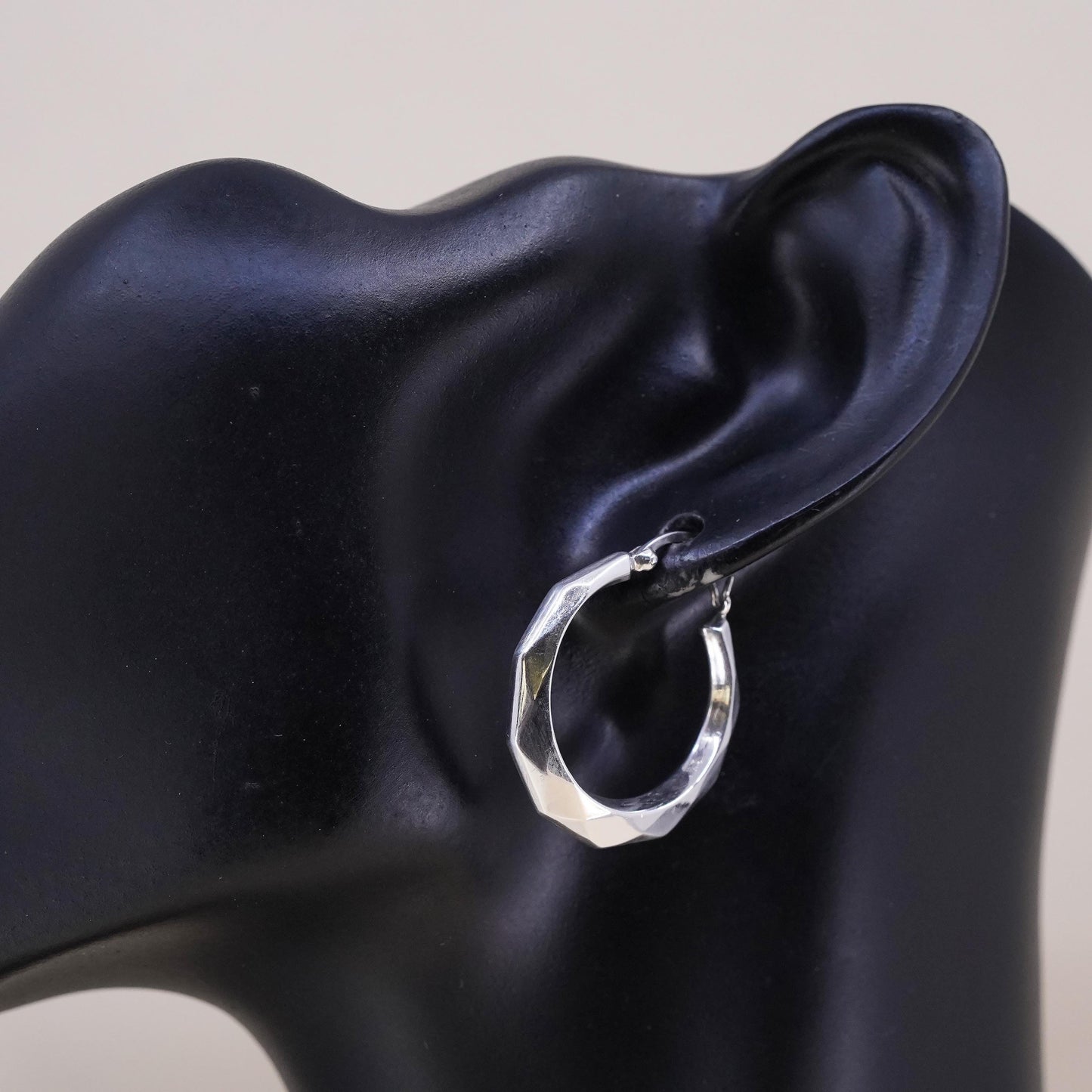 1", Vintage sterling silver loop single earring, primitive textured hoop