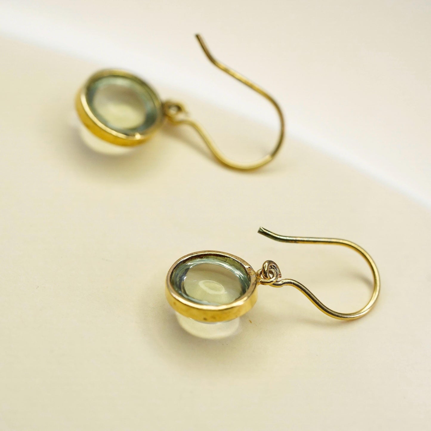 Vintage vermeil gold over sterling 925 silver earrings with green glass